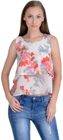 Westchic womens White with Red Flower Print TOP