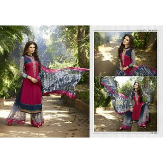                       Tuba Georgett  Semi stitched printed plazzo suit with embroidery for women                                              