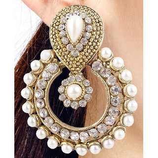 White Pearl and stone Polki Earring