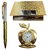 24k Gold Plated Corporate Set  (Crystal Pen, Business Card Holder  Table Clock)