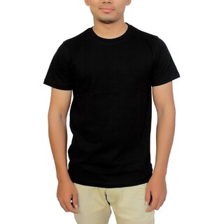 Mens Fashion Plain Cotton round nack T-shirt (Black)