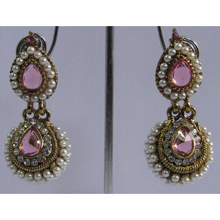 Pink pearl jhumka earring
