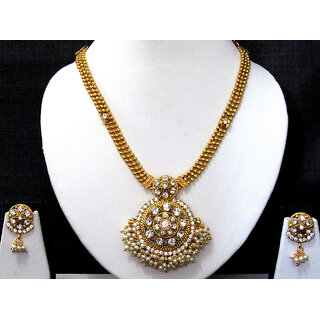                       White Stone nice ghungaru pendant necklace set                                              