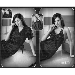                       Womens Sexy Black 2pc Sleep Wear Set Contains Nighty  Over Coat Night  Robe                                              