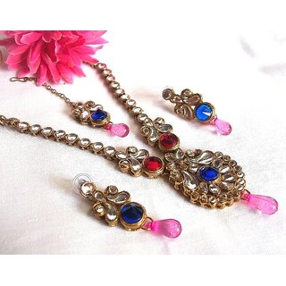                       Multi kundan drop necklace set                                              