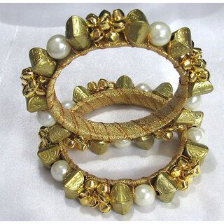                       Ghungaru and Pearl Golden Kada Bangles                                              