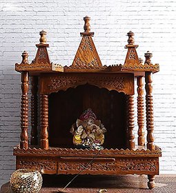Shilpi Handicrafts Hand-carved Solidwood Brown Mandir / Pooja Mandir / Temple NHSCN004