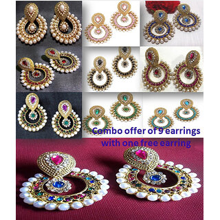 Combo Offer Of 9 Polki Earrings with Free Earring