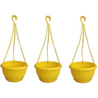 Hanging planter plastic with bottom tray yellow color( PACK OF 3)- Minerva Naturals