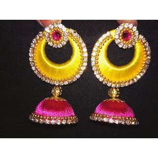 Two Pink And Yellow Jhumkas