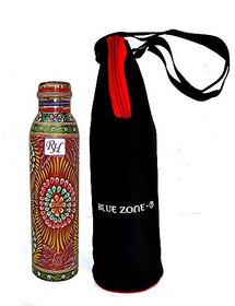 Rastogi Handicrafts Pure Copper Water Bottle For (Joint Free Amp Leak Proof) Hand Painted Art Work , With A Insulated Bag