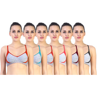 Buy SK Dreams Multi Color Cotton Set Of 6 Women'S Bra Combo Online