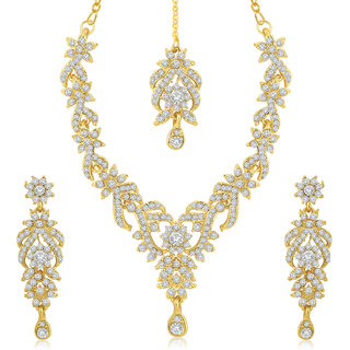 Sukkhi Alloy Gold Plated Austrian Diamond Necklace Set For Women