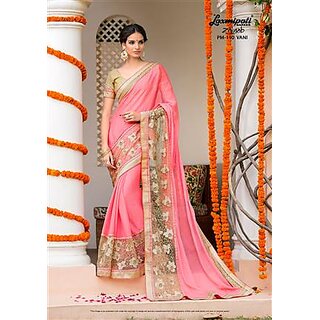 Nuteez Pink Chiffon Embroidered Saree With Blouse