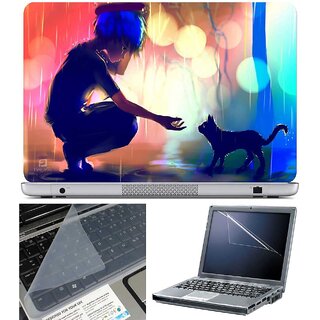 Finearts Laptop Skin Anime Girl With Cat With Screen Guard And Key  Protector - Size  Inch