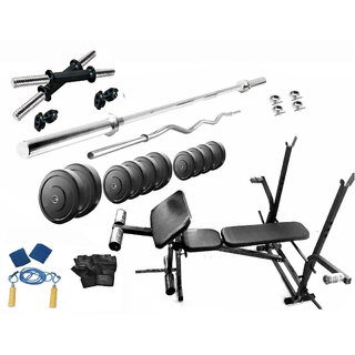                       Protoner 32 Kgs PVC Weight With 7 In 1 Bench Home Gym Package                                              
