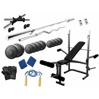                       Protoner 30 Kgs PVC Weight With 5 In 1 Bench Home Gym Package                                              