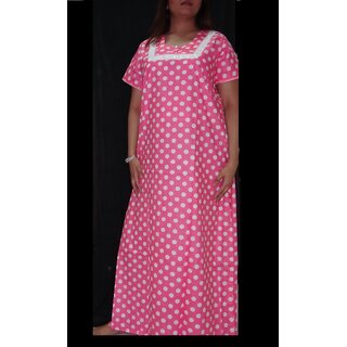                       Womens Cotton Nighty 1 Polka Dot Pink Daily Night Gown Slip Lounge Bed Gift Her                                              