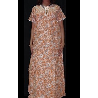                       Womens Cotton Nighty 1 Printed Brown Daily Night Gown Slip Lounge Bed Gift Her                                              