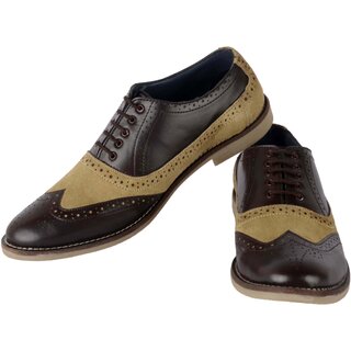Aaiken Men's Suede Leather Oxford Shoes Casual Lace up Dress Shoes Color Brown Beige