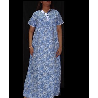                       Womens Cotton Nighty 1 Printed Blue Daily Night Gown Slip Lounge Bed Gift Her                                              