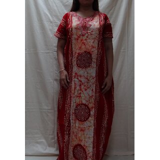                       Cotton Batik Print Nighty Floral Night Gown Lounge Wear Womens Bed Slip Red                                              