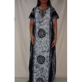                      Cotton Batik Print Nighty Floral Night Gown Lounge Wear Womens Bed Slip Gray                                              
