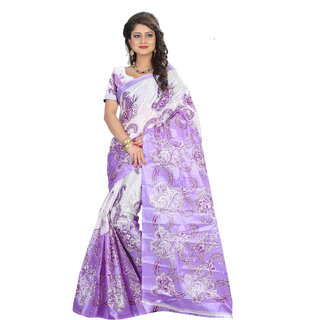                       Sharda Creation Purple  Floral Printed Bhagalpuri Art Silk Saree                                              