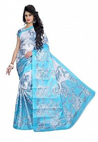 Sharda Creation Sky Blue Floral Printed Bhagalpuri Art Silk Saree