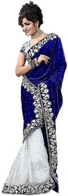 Mastani Blue Velvet Printed Casual Saree With Blouse