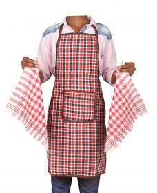 Hdecore Apron Check Red With 2pcs kitchen Towel