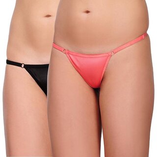 Fashion Comfortz Women Pink And Black Satin Panties (Pack of 2)