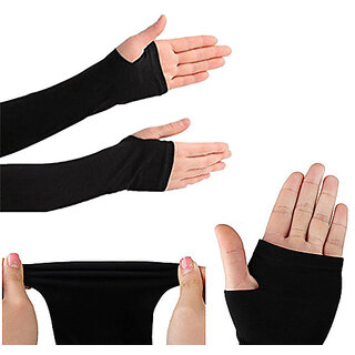RRC Black Fingerless Arm Sleeve 1 Pair With Thumb Hole for All Sport Realted Acrivities