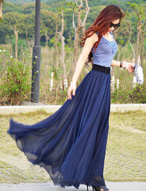 Raabta Fashion Blue Plain Flared Skirt For Women