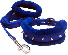 Petshop7 High Quality Spike Dog Collar  Leash Blue - Large- 1.25 Inch