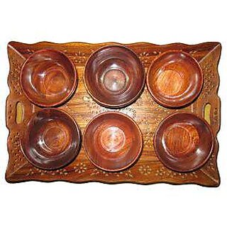 Carved Tray with 6 bowls