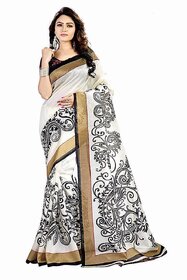 Meia White and Black Bhagalpuri Silk Self Design Saree With Blouse