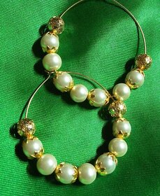 Golden flower pearl hoops earrings