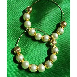 Golden flower pearl hoops earrings