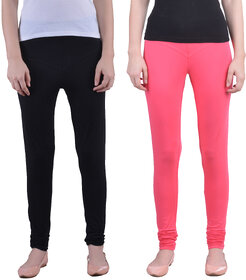 Dollar Missy Combo Of 2 Black And Light Pink Color Stretchy, Fancy And Comfortable Churidar Leggings.