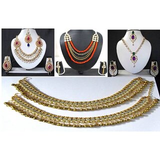                       Combo Offer of Multicolour Necklace Set with Free Ghungaru Anklet                                              