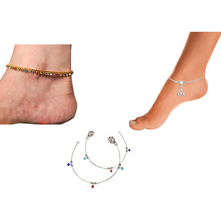 Combo of 3 Pair (6 Anklets) of Anklets by Sparkling Jewellery