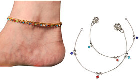 Combo of 2 Pair of Anklets By Sparkling Jewellery