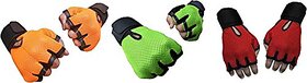 CP Bigbasket Pack of three (3) Netted with Wrist Support Gym  Fitness Gloves (Free Size) orange-green-red