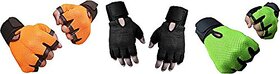 CP Bigbasket Pack of three (3) Netted with Wrist Support Gym  Fitness Gloves (Free Size) orange-black-green