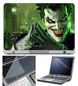 FineArts Laptop Skin - Green Mad Joker With Screen Guard and Key Protector - Size 15.6 inch