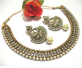 GoldenSilver Brass  Copper Gold Plated Necklace Set For Women
