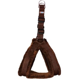 Petshop7 Nylon Dog Harness with Fur 1.25 inch Large - Brown (Chest Size  28-34)