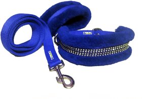Petshop7 Nylon Dog Collar  Leash with Fur 0.75 Inch-Blue-Small (13.50-18 inch)