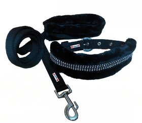 Petshop7 Nylon Dog Collar  Leash with Fur 1 Inch-Black-Medium